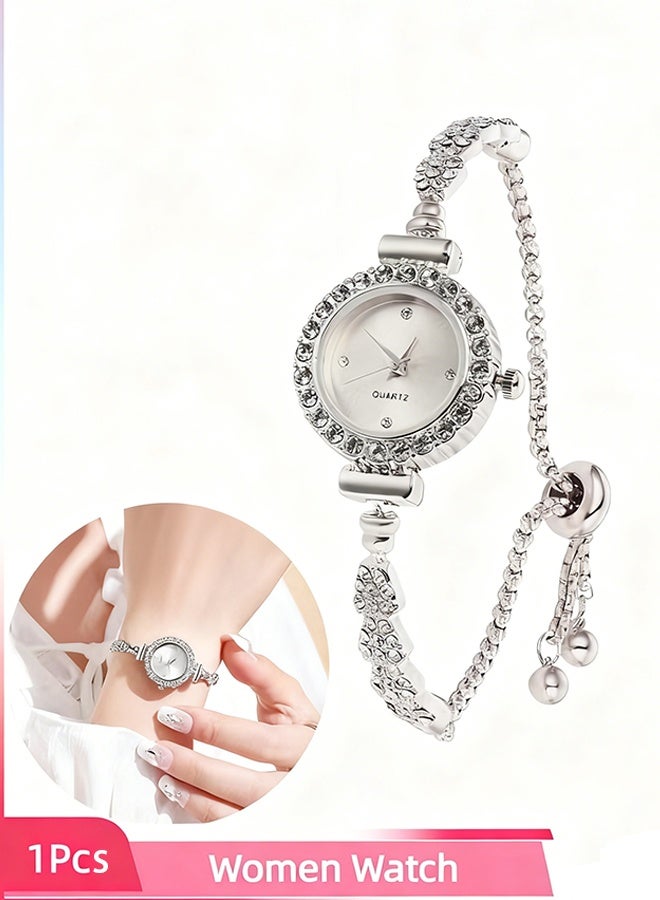 هابي دي ساعة نسائية بسوار مرصع بالماس، ساعة كوارتز أنيقة بوجه صغير، ساعة بفستان وحزام رفيع - Image 1