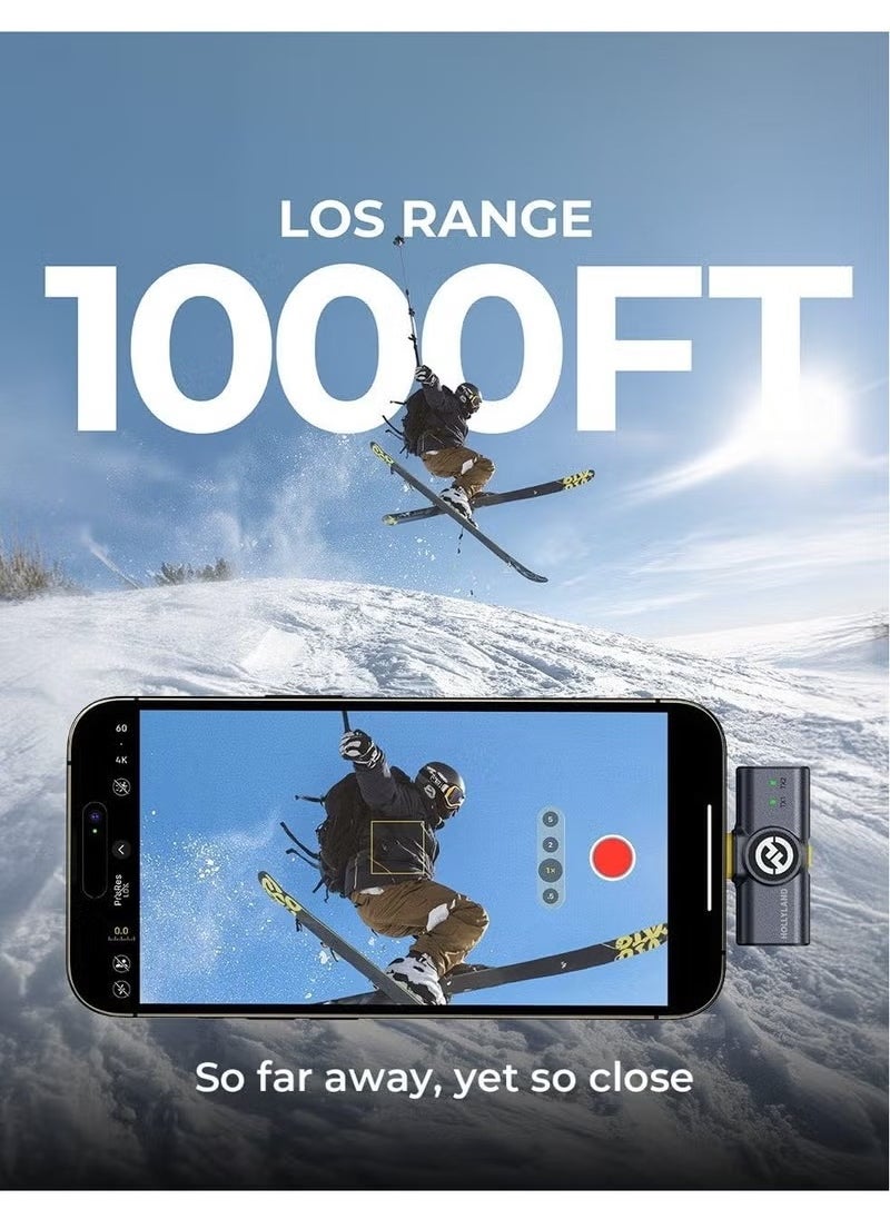 Hollyland LARK M2 Wireless Microphone for iPhone, Android and Camera, 48KHz 24Bit Hi-Fi Audio, 1000ft LOS Range, Noise Cancellation, 40H Duration for Vlogging, black Version