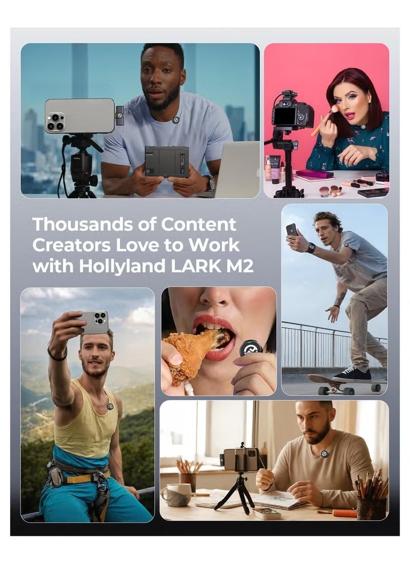 Hollyland LARK M2 Wireless Microphone for iPhone, Android and Camera, 48KHz 24Bit Hi-Fi Audio, 1000ft LOS Range, Noise Cancellation, 40H Duration for Vlogging, black Version