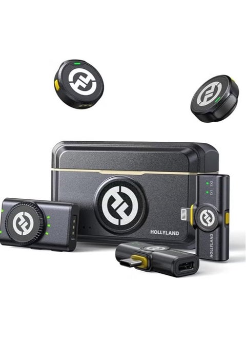 Hollyland LARK M2 Wireless Microphone for iPhone, Android and Camera, 48KHz 24Bit Hi-Fi Audio, 1000ft LOS Range, Noise Cancellation, 40H Duration for Vlogging, black Version