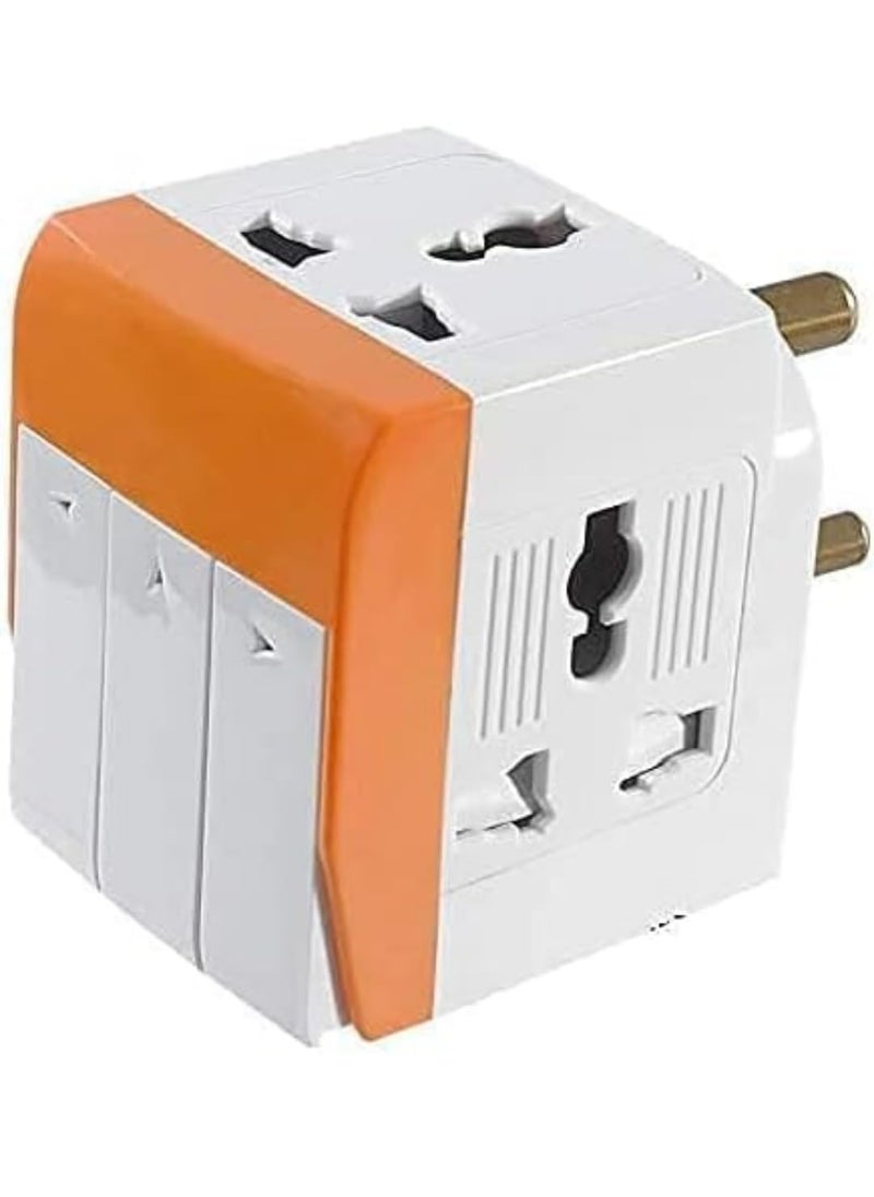 Generic 3Way Universal Socket Adapter Individual Switches LED Indicator 10 Amp Round and Flat Plug Compatible  - Image 1