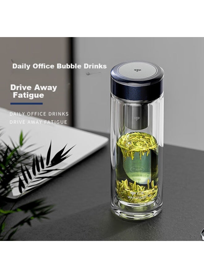 Wanxiang Silver Ion Antibacterial Glass Cup Gift Box Set, Double-Layer Tea Infuser Cup Av12L, Moonlight Blue Business Cup, 360Ml Water Cup - Image 1