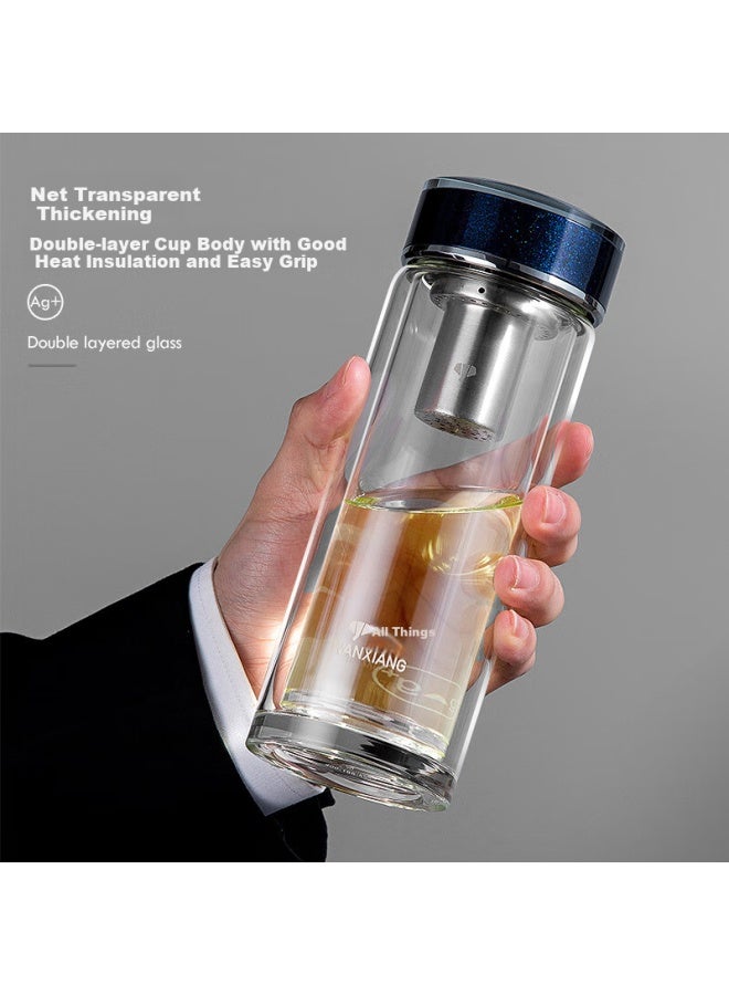 Wanxiang Silver Ion Antibacterial Glass Cup Gift Box Set, Double-Layer Tea Infuser Cup Av12L, Moonlight Blue Business Cup, 360Ml Water Cup - Image 2