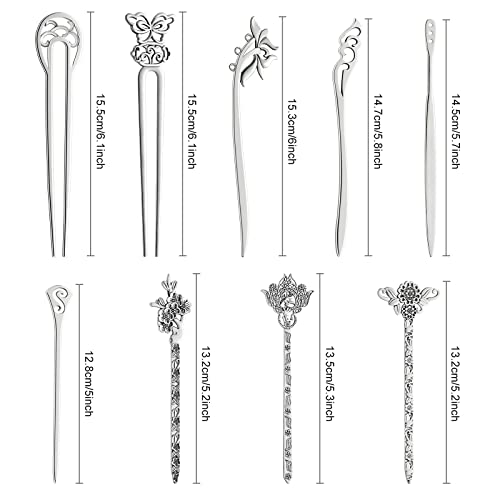 TUPARKA 18 PCS Silver Hair Sticks Vintage Hair Pins Chinese Women Hair Chopsticks Pins Retro Vintage Decorative for Hair Diy Accessory9 Design - Image 5