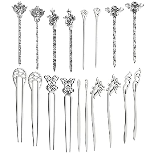 TUPARKA 18 PCS Silver Hair Sticks Vintage Hair Pins Chinese Women Hair Chopsticks Pins Retro Vintage Decorative for Hair Diy Accessory9 Design - Image 2