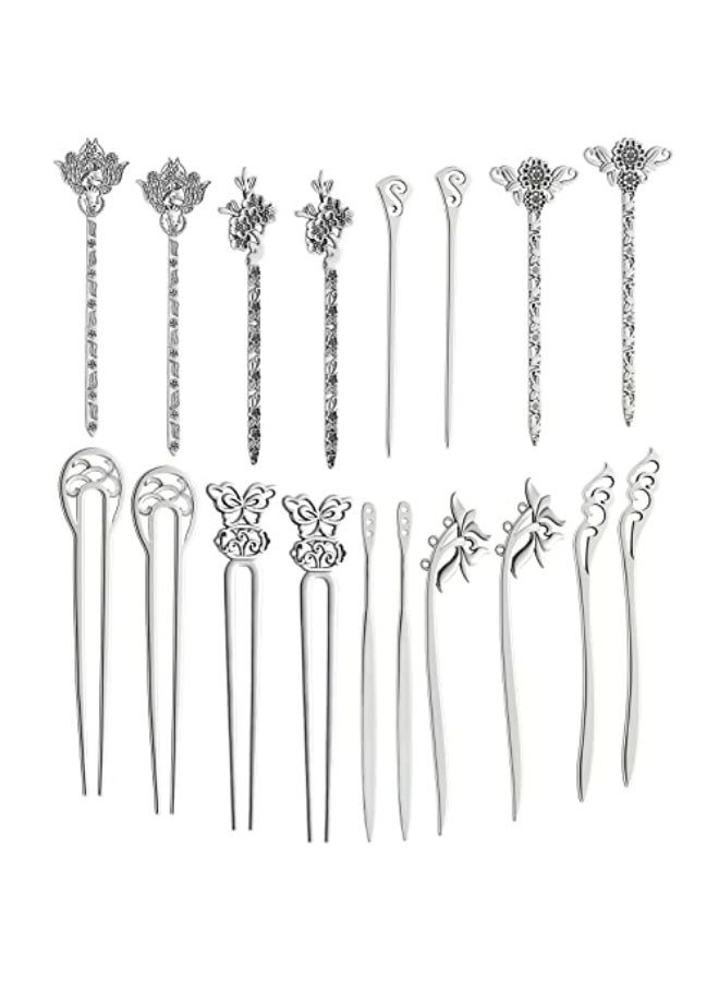 TUPARKA 18 PCS Silver Hair Sticks Vintage Hair Pins Chinese Women Hair Chopsticks Pins Retro Vintage Decorative for Hair Diy Accessory9 Design - Image 1