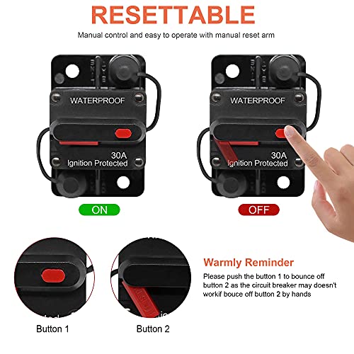 ERAYCO 30 Amp Circuit Breaker with Manual Reset Waterproof Inline Fuse Inverter for Marine Trolling Motors Boat ATV Manual Power 12V42VDC 30A - Image 5