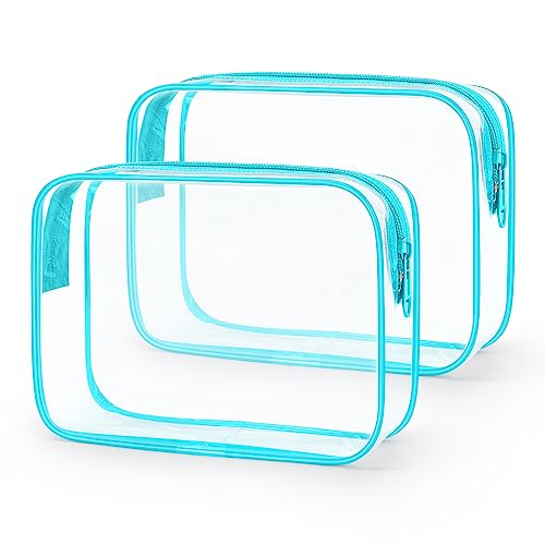 Wedama TSA Approved Toiletry Bag, Cosmetic Bags 2 Pack with Zipper Carry on Airline Airport Travel Accessories, PVC Makeup Bags for Travel, Quart Size Travel Bags for Men and Women-Mint Green - Image 1