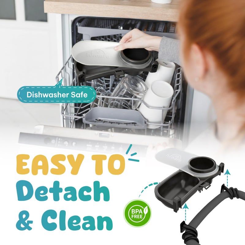 LUMARA Universal Stroller Snack Tray with Cup Holder 2 in 1 - Stroller Tray Attachment for Baby & Toddler - Baby Stroller Accessories - Fit Most Strollers, Dishwasher Safe with Dust Cover & Silicone Arms - Image 3