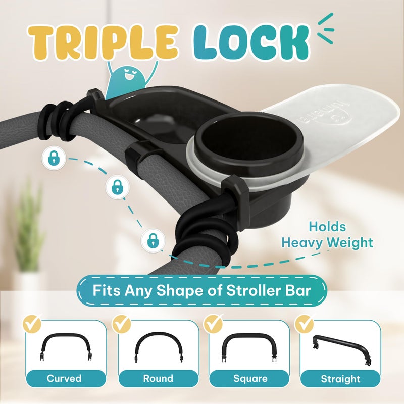 LUMARA Universal Stroller Snack Tray with Cup Holder 2 in 1 - Stroller Tray Attachment for Baby & Toddler - Baby Stroller Accessories - Fit Most Strollers, Dishwasher Safe with Dust Cover & Silicone Arms - Image 2