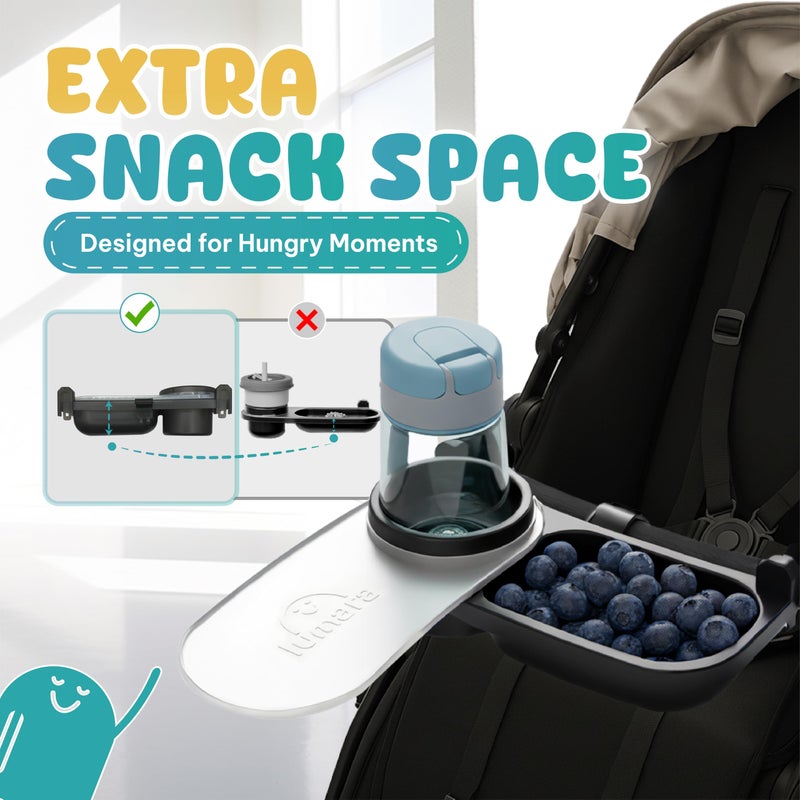 LUMARA Universal Stroller Snack Tray with Cup Holder 2 in 1 - Stroller Tray Attachment for Baby & Toddler - Baby Stroller Accessories - Fit Most Strollers, Dishwasher Safe with Dust Cover & Silicone Arms - Image 4