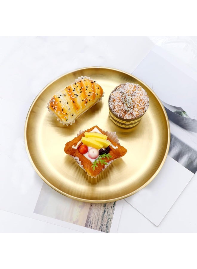 Pack of 4 Round Trays, Gold Platter 20 cm, Stainless Steel Decorative Plates, Gold, Stainless Steel Plates, Round Tray, Small, Serving Tray for Camping, Picnic, Kitchen, Barbecue, Party - Image 2