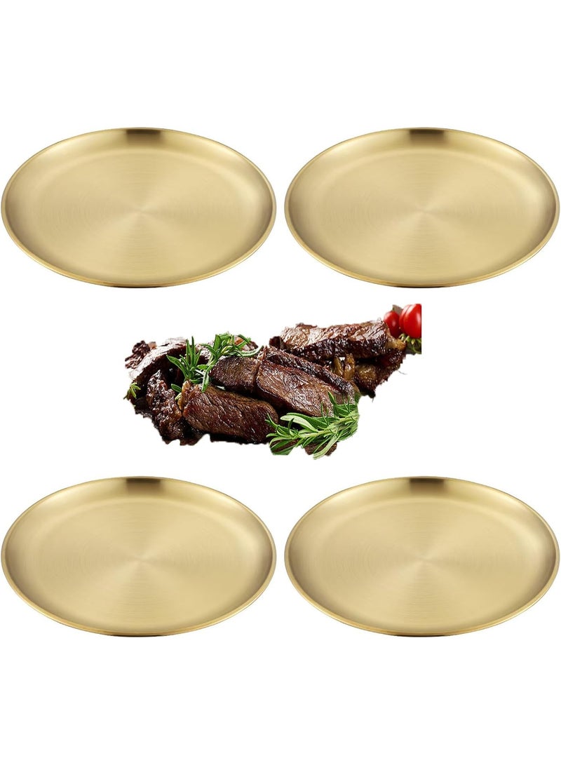 Pack of 4 Round Trays, Gold Platter 20 cm, Stainless Steel Decorative Plates, Gold, Stainless Steel Plates, Round Tray, Small, Serving Tray for Camping, Picnic, Kitchen, Barbecue, Party - Image 1