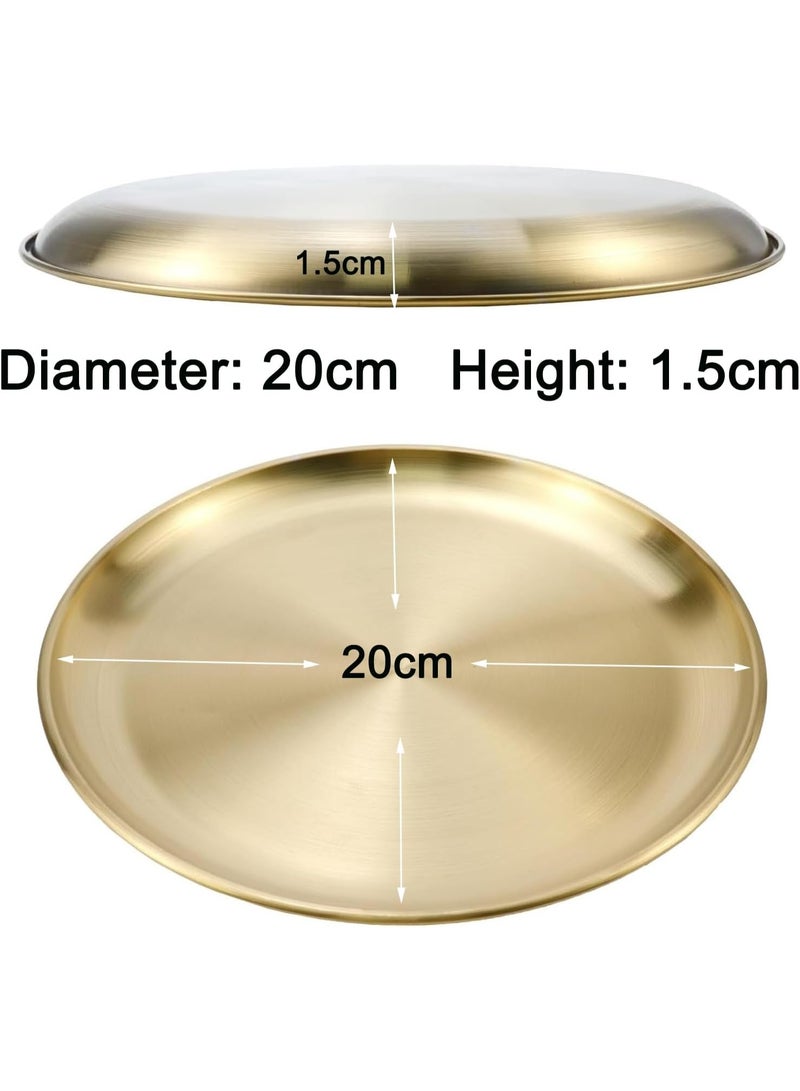 Pack of 4 Round Trays, Gold Platter 20 cm, Stainless Steel Decorative Plates, Gold, Stainless Steel Plates, Round Tray, Small, Serving Tray for Camping, Picnic, Kitchen, Barbecue, Party - Image 3