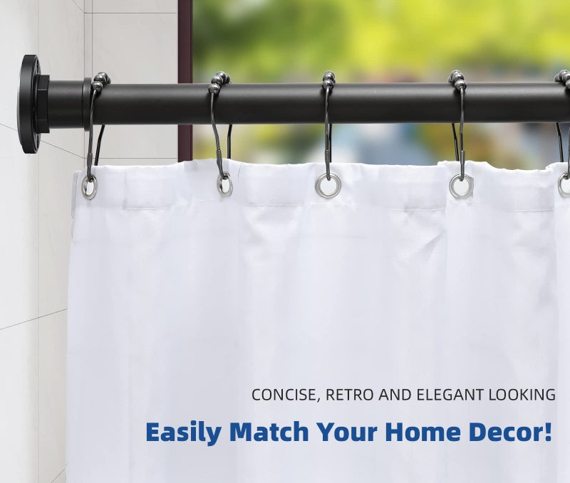 BRIOFOX Industrial Shower Curtain Rod - 2-in-1 Design Tension Curtain Rod - Never Rust Non-Slip 43 to 72 Inch Stainless Steel, Matte Black Window Curtain Rod - Image 2