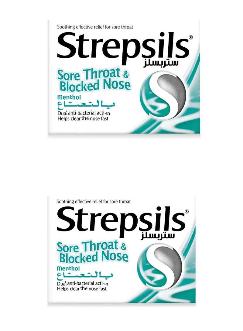 Strepsils Menthol Sore Throat & Blocked Nose, Dual Action, Fast Effective Relief from Sore Throats, 2*24 Lozenges  (pack of 2) - Image 1