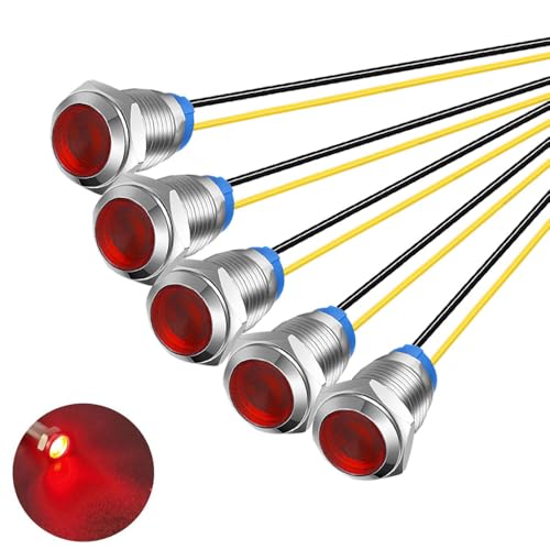 Gebildet 5pcs 10mm LED Metal Indicator Light 110V-220V AC Waterproof Signal Lamp (Red) - Image 1