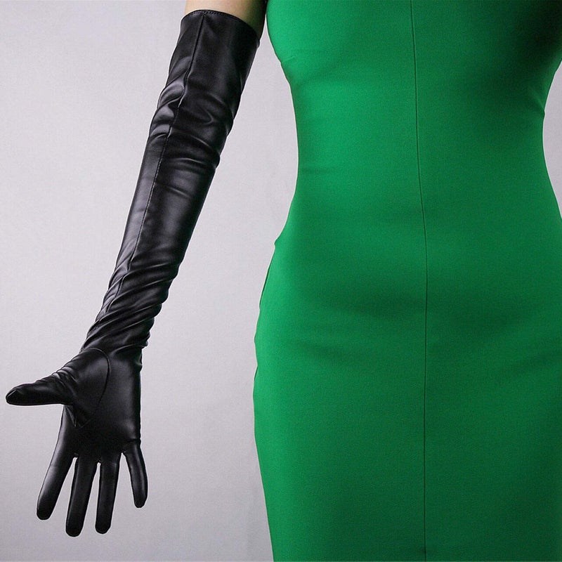 DooWay Black Leather Gloves Women TOUCHSCREEN 24 inches Faux Lambskin Soft Long Opera Evening Party Costume Gloves - Image 5