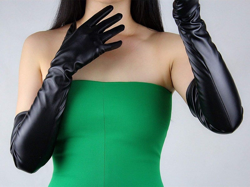 DooWay Black Leather Gloves Women TOUCHSCREEN 24 inches Faux Lambskin Soft Long Opera Evening Party Costume Gloves - Image 4