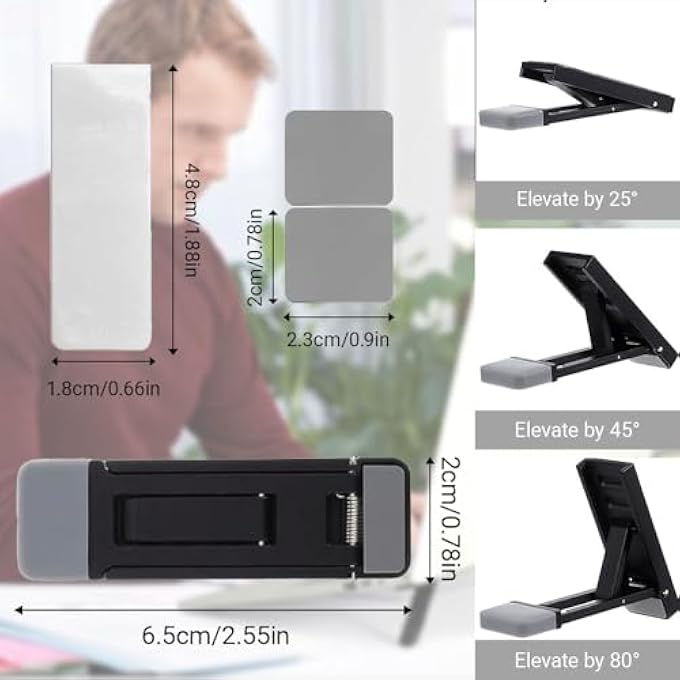 rayihni PORTABLE KEYBOARD RISER, THREE TILT ANGLE ADJUSTABLE FOLDABLE INVISIBLE LAPTOP RISER, ZINC ALLOY MINI LAPTOP STAND, SELF-ADHESIVE KEYBOARD RISER FEET (BLACK, M) - Image 2