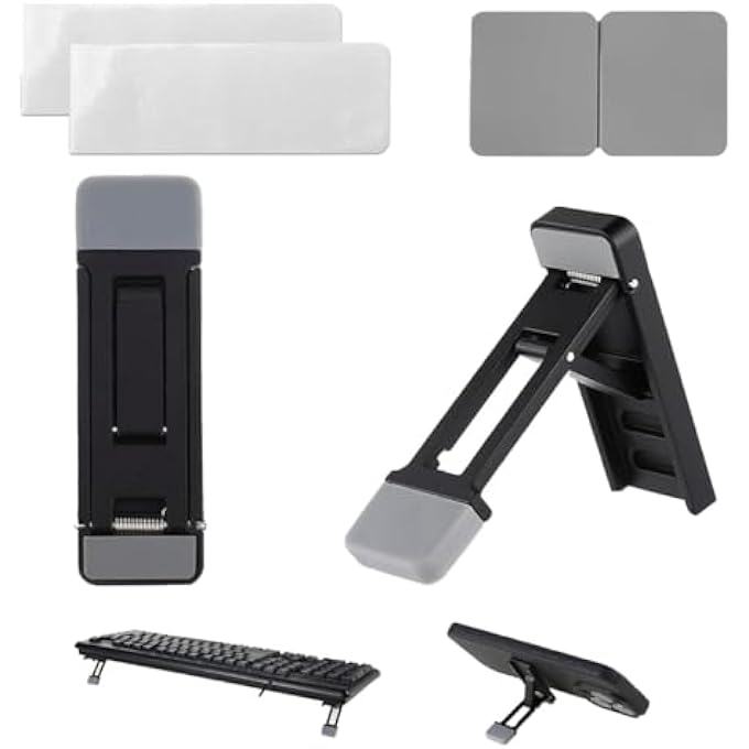 rayihni PORTABLE KEYBOARD RISER, THREE TILT ANGLE ADJUSTABLE FOLDABLE INVISIBLE LAPTOP RISER, ZINC ALLOY MINI LAPTOP STAND, SELF-ADHESIVE KEYBOARD RISER FEET (BLACK, M) - Image 1