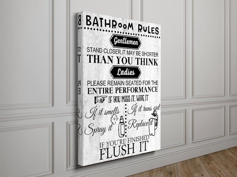 Biufo Wall Art for Bathroom Black White Canvas Print Wall Decor Bathroom Rules Picture Artwork for Restroom (12"x16") - Image 2