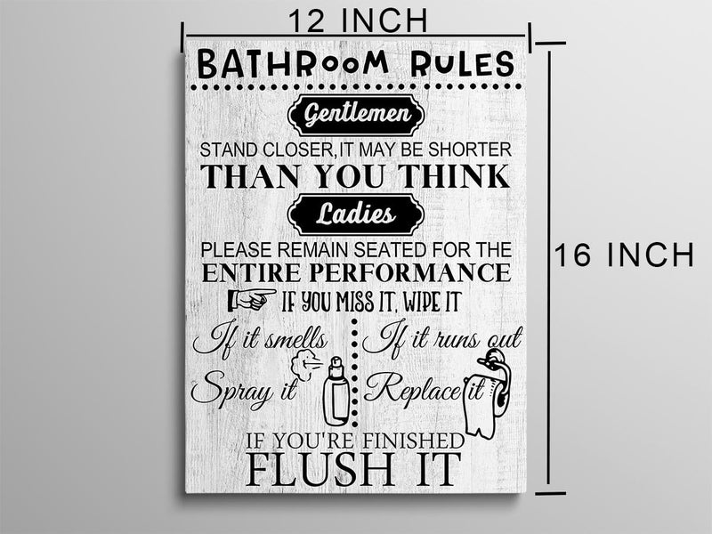 Biufo Wall Art for Bathroom Black White Canvas Print Wall Decor Bathroom Rules Picture Artwork for Restroom (12"x16") - Image 3