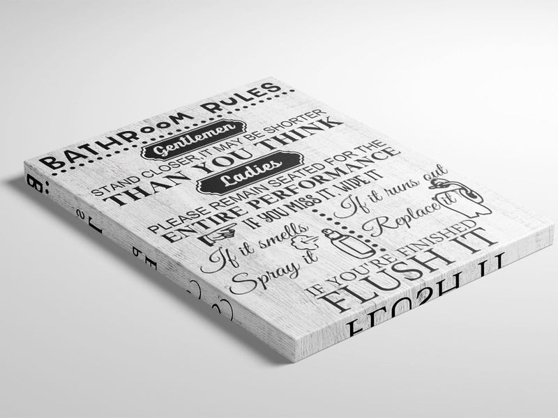 Biufo Wall Art for Bathroom Black White Canvas Print Wall Decor Bathroom Rules Picture Artwork for Restroom (12"x16") - Image 4