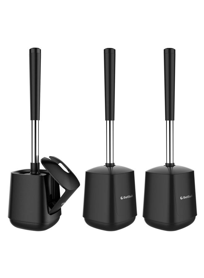 SetSail Toilet Bowl Brush and Holder 3 Pack Automatic Toilet Brushes for Bathroom with Holder Ventilated Toilet Cleaner Brush for Toilet Scrubber Cleaning-Black - Image 1