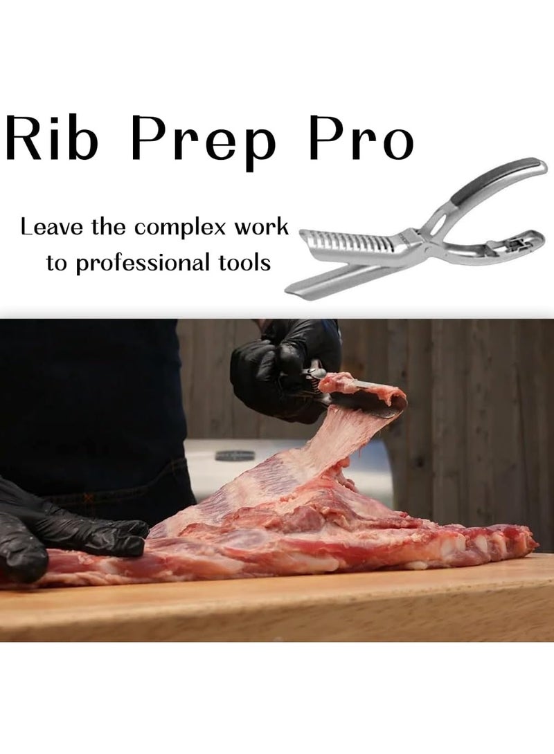Rib Prep Pro - أداة تقشير الأضلاع وإزالة الغشاء المصنوعة من الفولاذ المقاوم للصدأ لمحبي الشواء والطهاة! مزودة بمشبك قوسي ومقبض مانع للانزلاق، لإزالة غشاء الأضلاع بسهولة تامة من أجل تحضير مثالي للأضلاع (قطعة واحدة) - Image 2