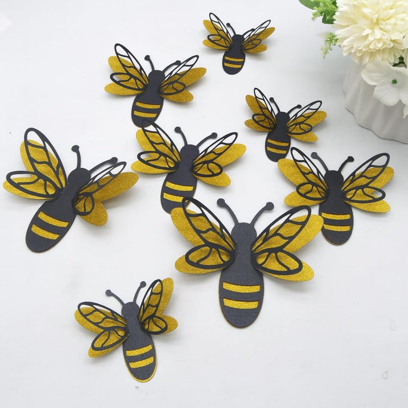 XTORE ملصقات جدارية على شكل نحلة لتزيين الجدران | ديكور منزلي (عبوة من 12، أسود وذهبي) - Image 1