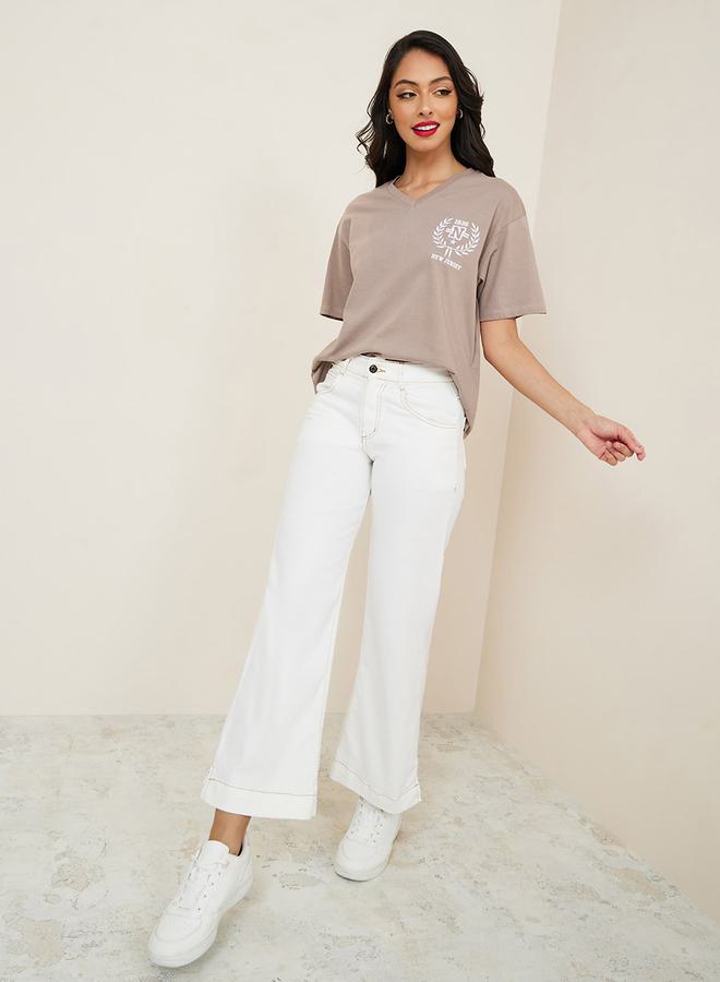 Boxy Fit New Jersey Embroidered Slogan T-Shirt
