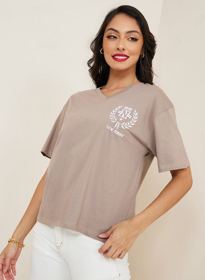 Boxy Fit New Jersey Embroidered Slogan T-Shirt