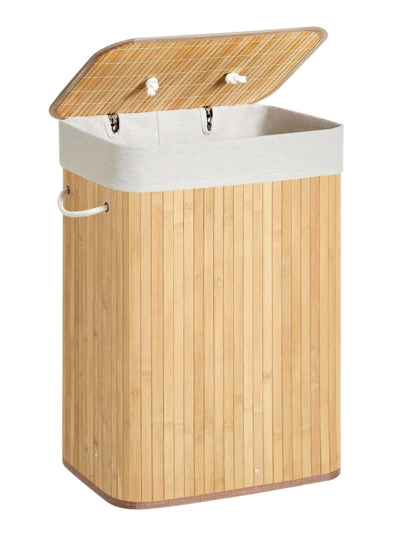 DELGREEN Laundry Basket, Bamboo Laundry Hamper with Lid And Removable Liner, Laundry Bag for Bathroom Bedroom Laundry Room Dorm, 30x40x60cm - Image 1