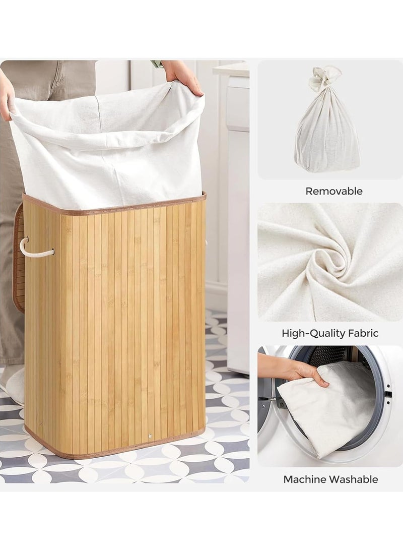 DELGREEN Laundry Basket, Bamboo Laundry Hamper with Lid And Removable Liner, Laundry Bag for Bathroom Bedroom Laundry Room Dorm, 30x40x60cm - Image 3