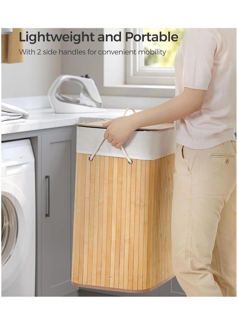 DELGREEN Laundry Basket, Bamboo Laundry Hamper with Lid And Removable Liner, Laundry Bag for Bathroom Bedroom Laundry Room Dorm, 30x40x60cm - Image 5