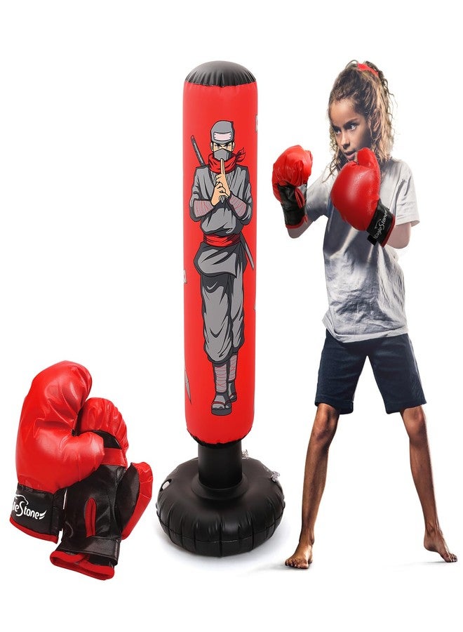 EagleStone Inflatable Kids Punching Bag with Boxing Gloves Set, 47" High Free Standing Bounce Back Bag for MMA, Karate, Taekwondo and Kick, Gifts for Kids, Boys and Girls - Image 1