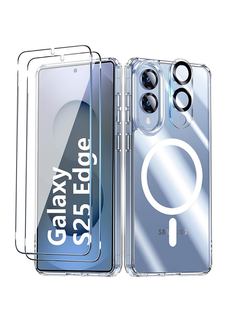 X-level Samsung Galaxy S25 Edge Case with HD Tempered Glass Screen Protector & Camera Protector [Compatible with MagSafe], 4-in-1 Bundle, Rugged Shockproof Cover, Anti-Yellowing Clear Bumper Case, Anti-Scratch & Anti-Fingerprint Design (Clear Magnetic)  - Image 1