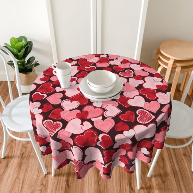 Sphragiyn Valentines Day Tablecloth Round 60 Inch Pink Red Hearts Holiday Table Cloth Water Resistant Fabric Table Covers for Kitchen Dining Small Tablecloth for Party Home Decor - Image 3