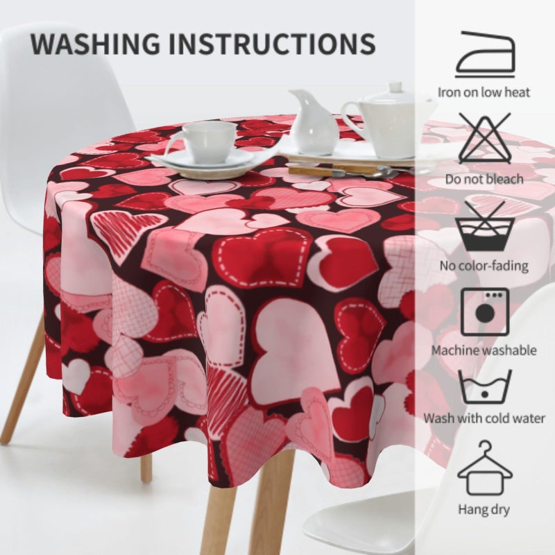 Sphragiyn Valentines Day Tablecloth Round 60 Inch Pink Red Hearts Holiday Table Cloth Water Resistant Fabric Table Covers for Kitchen Dining Small Tablecloth for Party Home Decor - Image 5