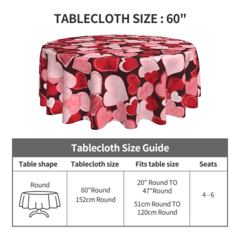 Sphragiyn Valentines Day Tablecloth Round 60 Inch Pink Red Hearts Holiday Table Cloth Water Resistant Fabric Table Covers for Kitchen Dining Small Tablecloth for Party Home Decor - Image 4
