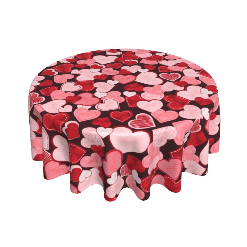 Sphragiyn Valentines Day Tablecloth Round 60 Inch Pink Red Hearts Holiday Table Cloth Water Resistant Fabric Table Covers for Kitchen Dining Small Tablecloth for Party Home Decor - Image 1