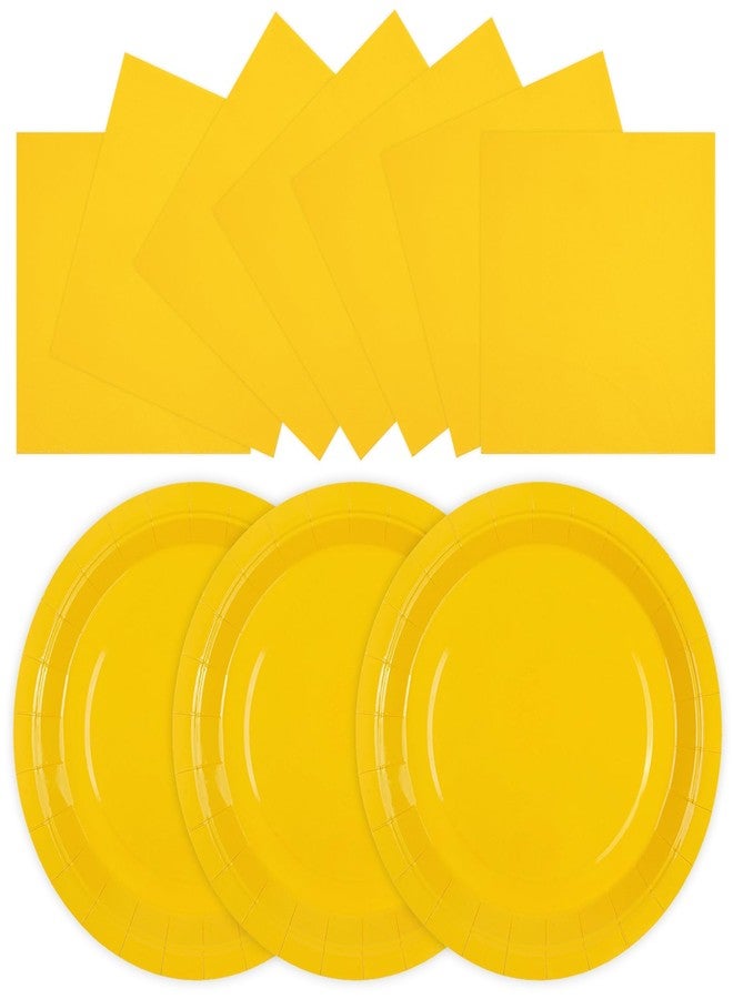 HFBOBP 50PCS Yellow Paper Plates and Napkins Decorations, 7Inch Solid Yellow Dessert Plates Disposable Cake Plate Tableware Set Party Supplies for Birthday Anniversaries Baby Shower Wedding - Image 1