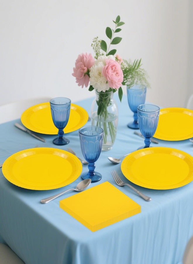 HFBOBP 50PCS Yellow Paper Plates and Napkins Decorations, 7Inch Solid Yellow Dessert Plates Disposable Cake Plate Tableware Set Party Supplies for Birthday Anniversaries Baby Shower Wedding - Image 2