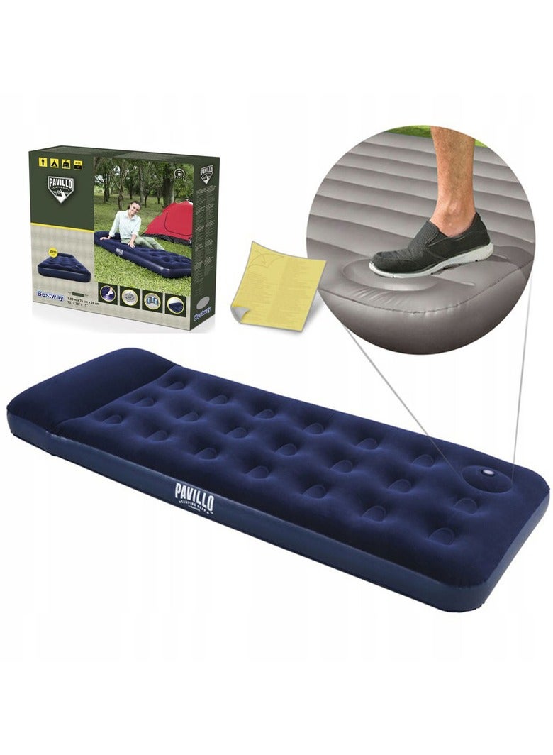 Bestway Easy Inflate Flocked Air Bed/Single Built in foot Pump 185X76X22Cm -26-67223 - Image 1