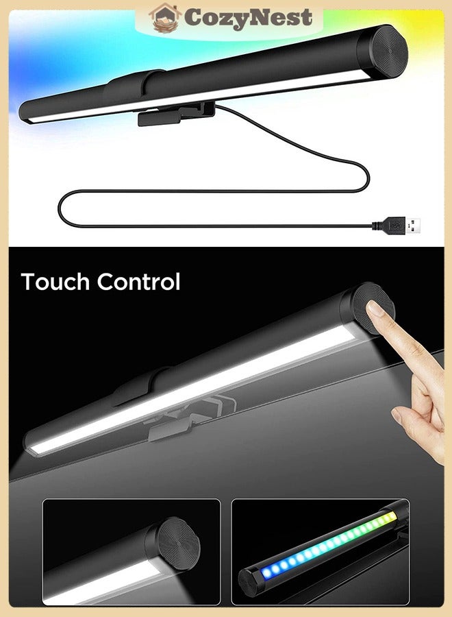 كوزينيست مصباح شاشة كمبيوتر، شريط إضاءة للشاشة لحماية العين، مصباح LED للقراءة مزود بمنفذ USB وتعتيم تلقائي، شريط إضاءة قابل لتعديل السطوع، تحكم باللمس، بدون وهج ويوفر المساحة، مثالي لمكاتب المنزل والعمل - Image 1