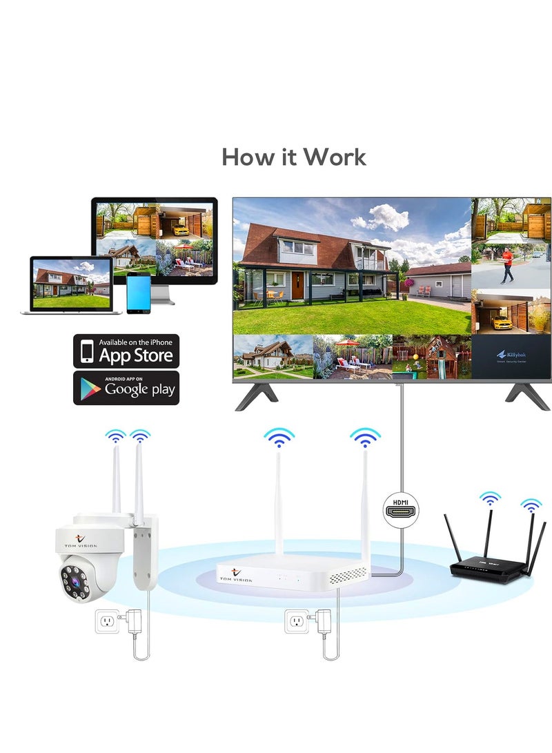 تومفيجن نظام كاميرا أمان PTZ لاسلكية 10 قنوات مع 4 كاميرات أمان خارجية فائقة 5 ميجابكسل مع رؤية 355°، تتبع تلقائي، كشف الإنسان، ضوء كشاف 10CH NVR (مع 1 تيرابايت) - Image 3