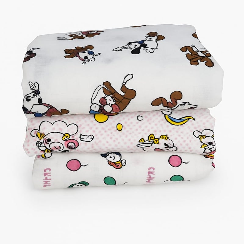 Firstblow 100% Cotton Muslin Baby Swaddle Set, Pack of 3, Muslin Cotton swaddling wrap for New Born Baby, New Born Swaddle, New Born Soft Blanket, Towel | Size-110cm x 100cm (43"x39") - Image 2