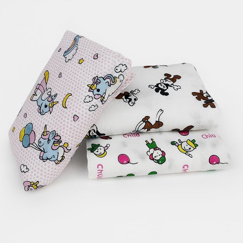 Firstblow 100% Cotton Muslin Baby Swaddle Set, Pack of 3, Muslin Cotton swaddling wrap for New Born Baby, New Born Swaddle, New Born Soft Blanket, Towel | Size-110cm x 100cm (43"x39") - Image 1