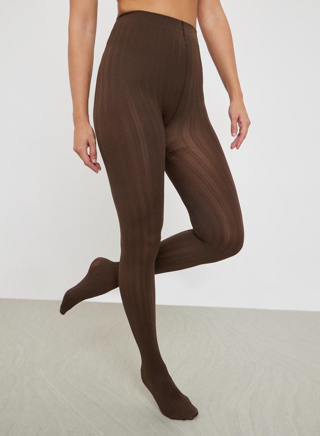 Styli Brown Diamond Pattern Stockings - Image 1